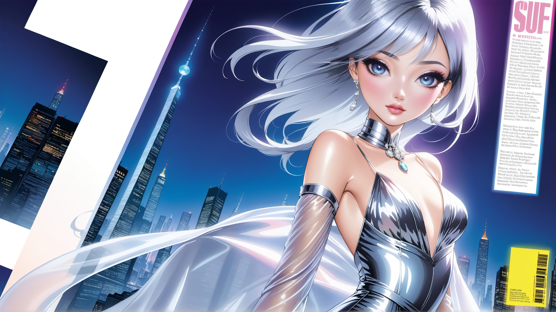 AI generated wallpaper featuring woman, cityscape, fashion