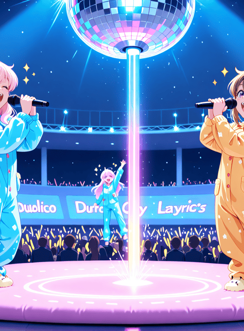 anime characters, singers, disco ball