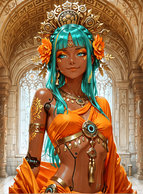 woman, statue, flower, column, headdress