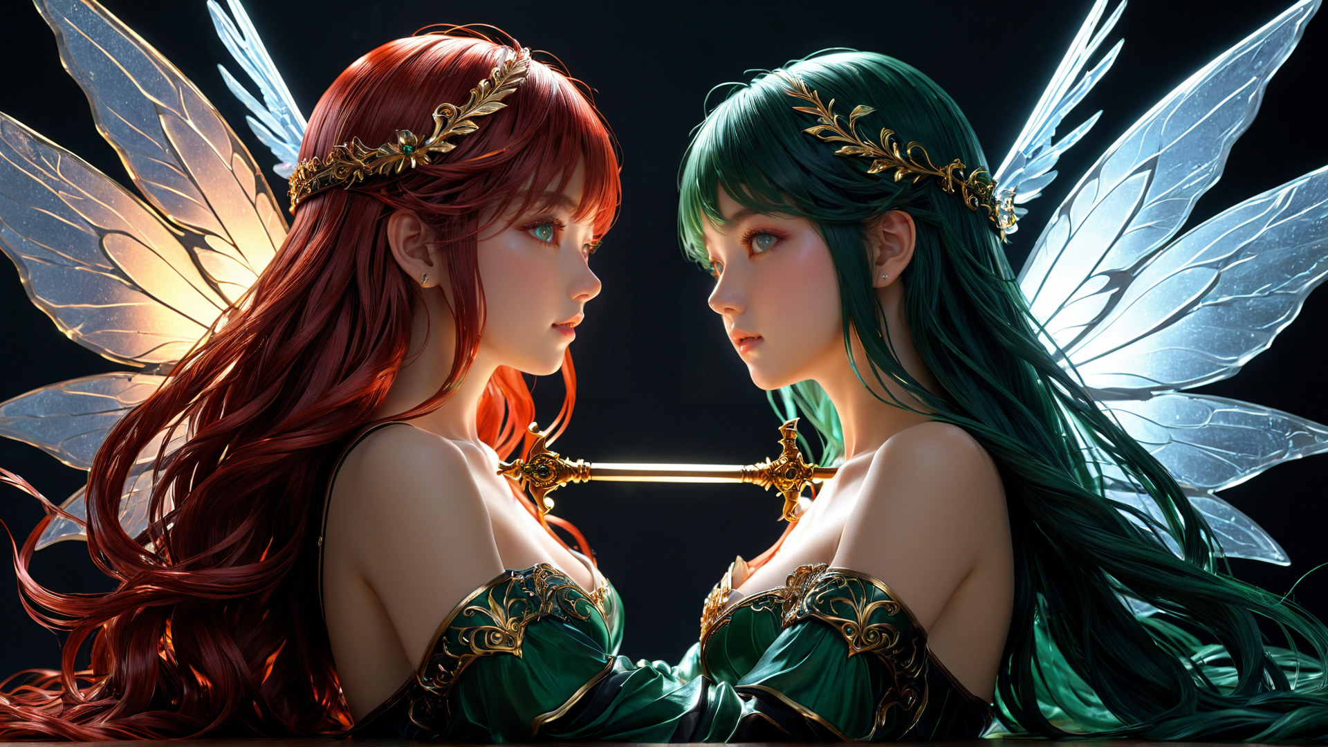AI generated wallpaper featuring fairy, angel, wing, sword