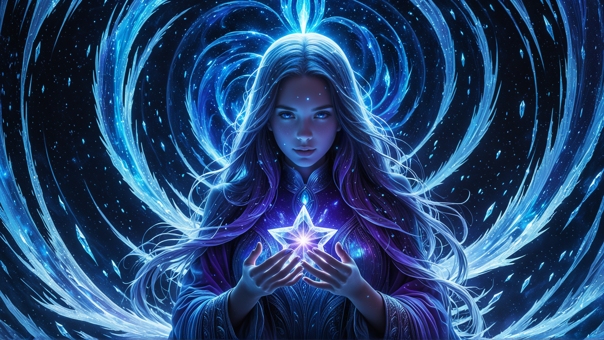 AI generated wallpaper featuring woman, star, magic
