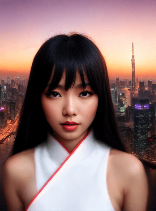woman, cityscape, skyscrapers