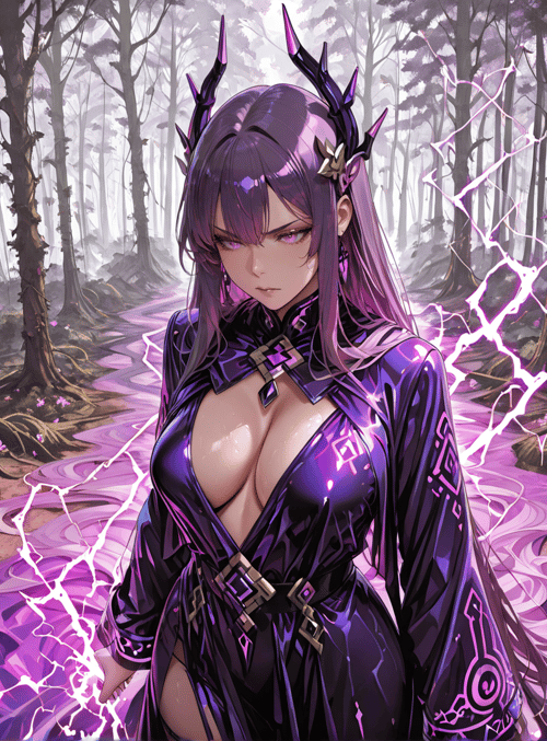 woman, forest, magic, electricity, thunder