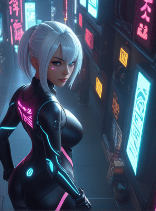 cyborg, woman, neon