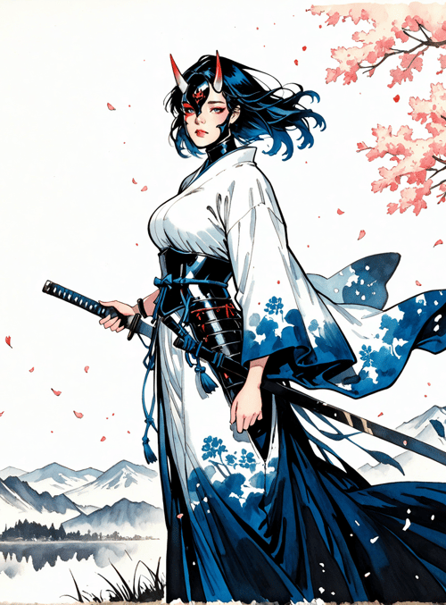 samurai, cherry tree, castle, sword, mountain, knight, flying, sakura, dragon, woman