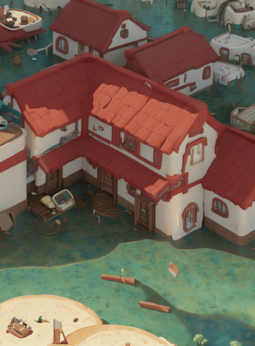 houses, flood, floating objects