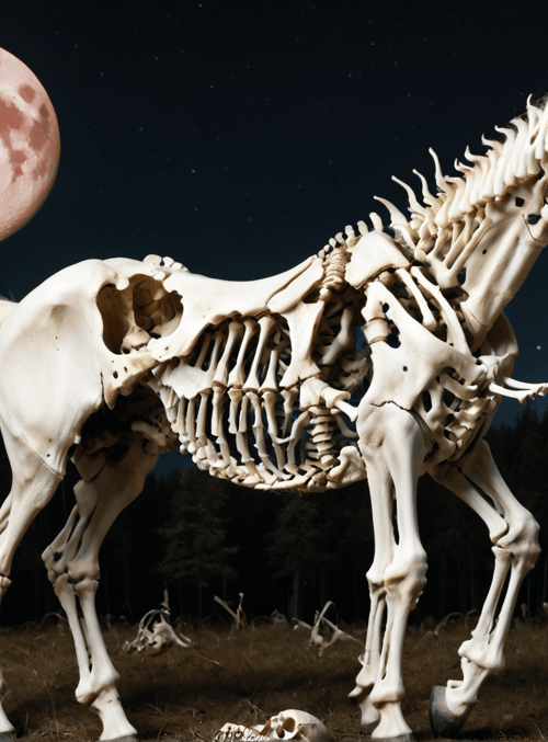 skeleton, horse, moon, forest, skull