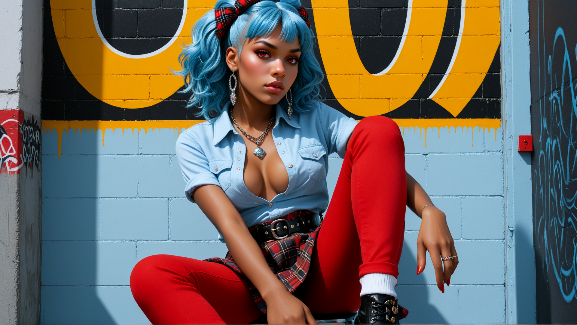 AI generated wallpaper featuring woman, punk, street, model