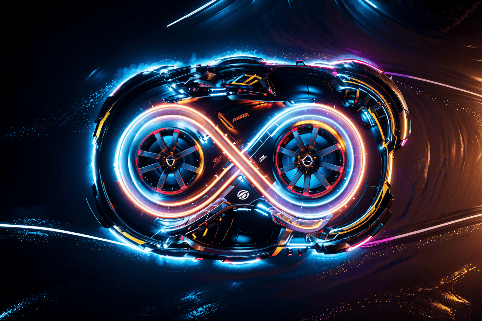 AI generated wallpaper featuring car, neon, infinity