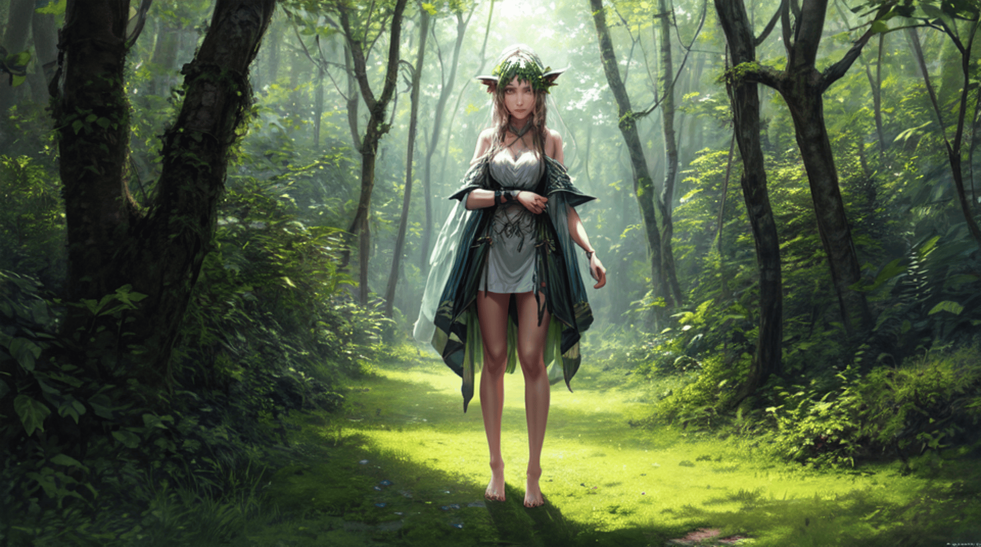 AI generated wallpaper featuring elf, woman, nature