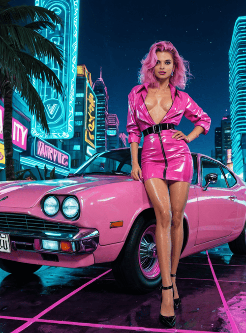 woman, car, city