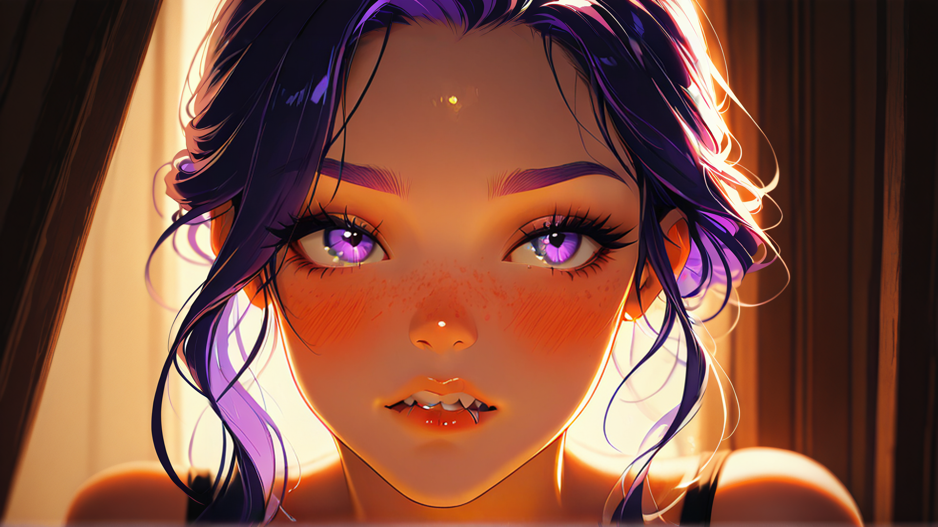 AI generated wallpaper featuring woman, girl, face, hair, eyes, cheeks, nose, lips