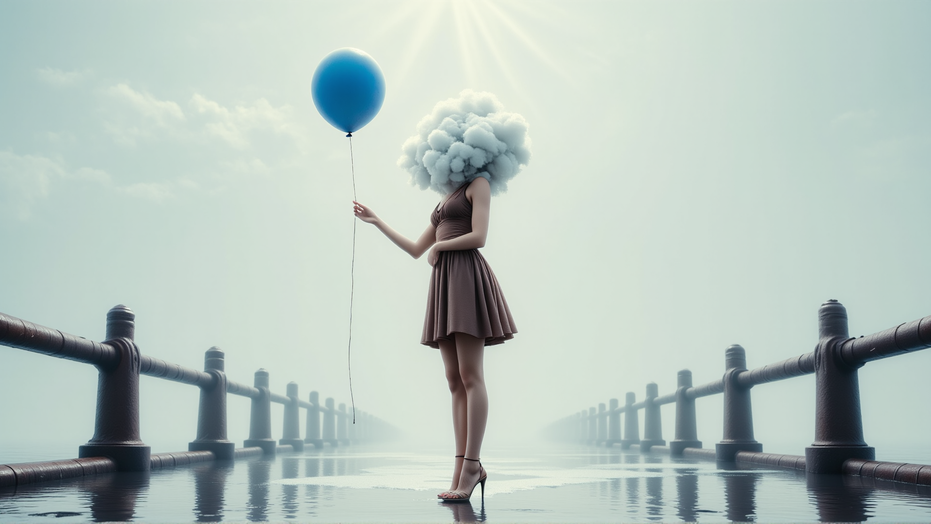 AI generated wallpaper featuring woman, cloud, balloon