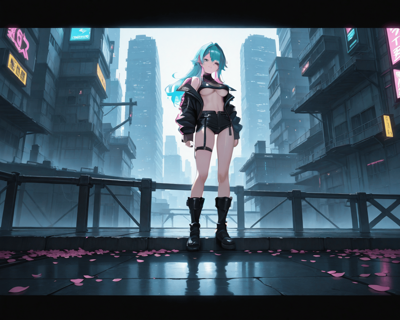 AI generated wallpaper featuring cyberpunk, anime, girl
