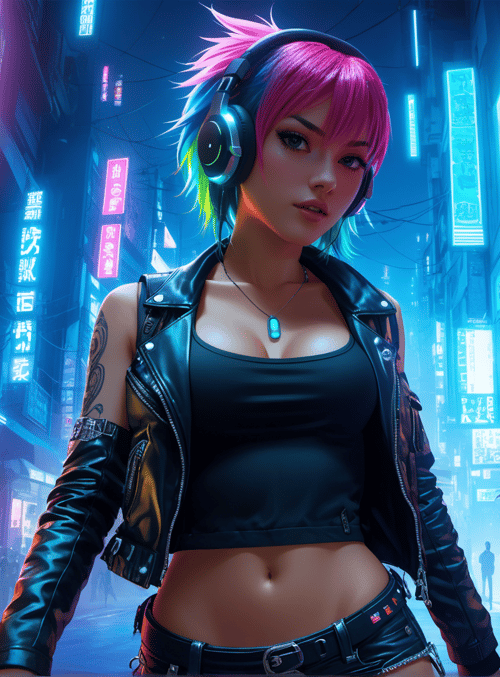 cyberpunk girl, neon street
