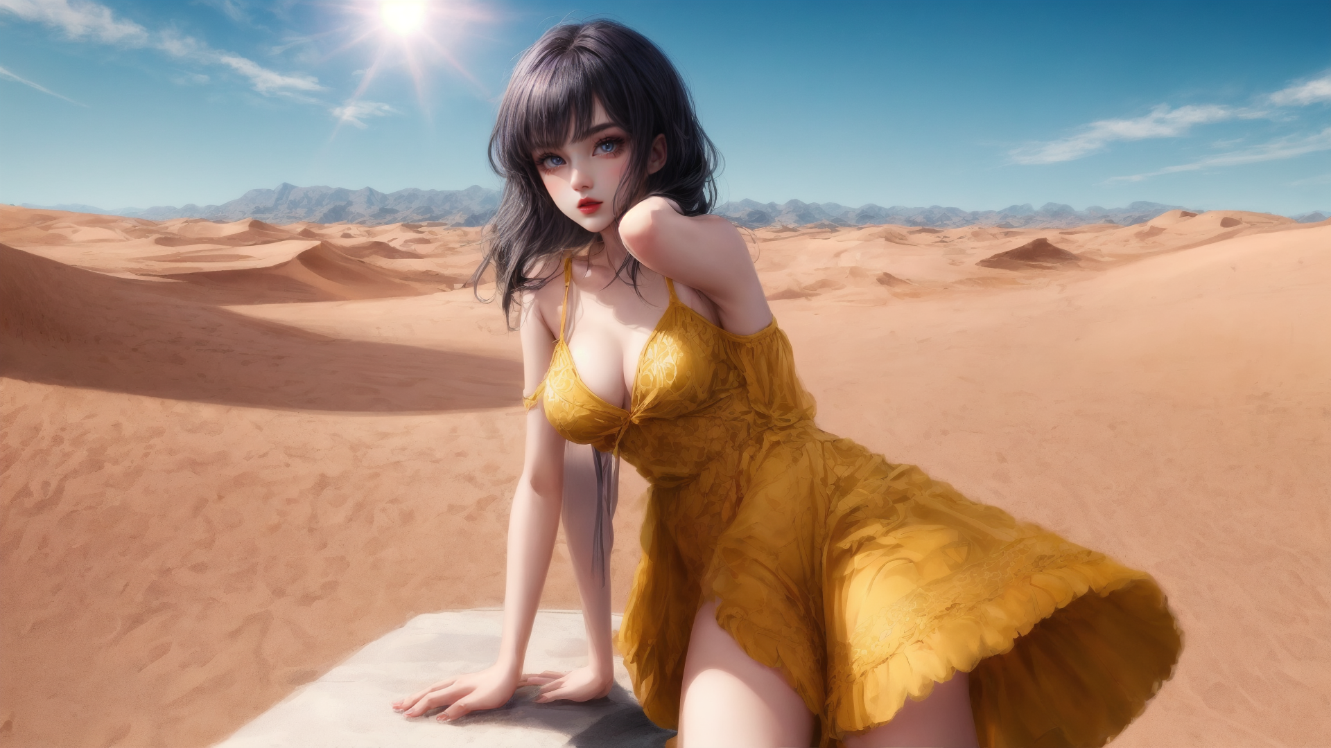 AI generated wallpaper featuring woman, desert, dress
