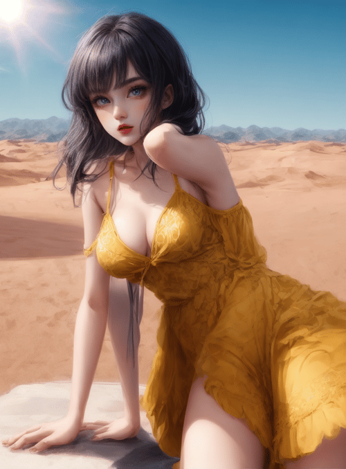 woman, desert, dress