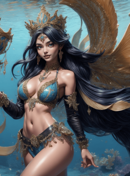 mermaid, dolphin, coral