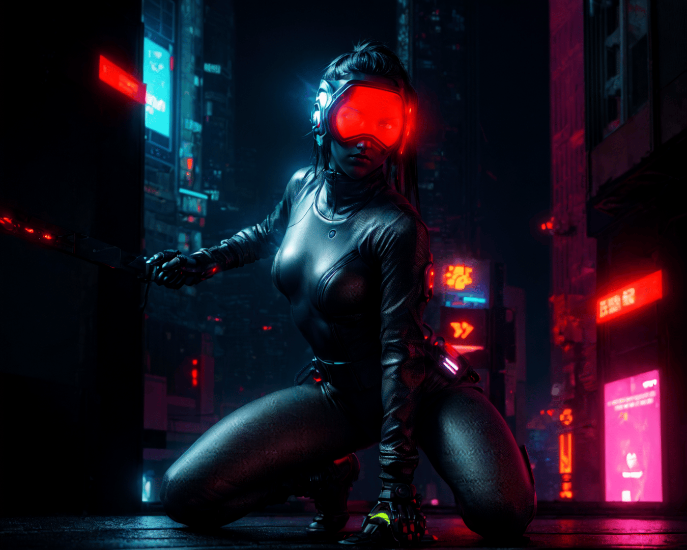 AI generated wallpaper featuring cyborg, woman, neon