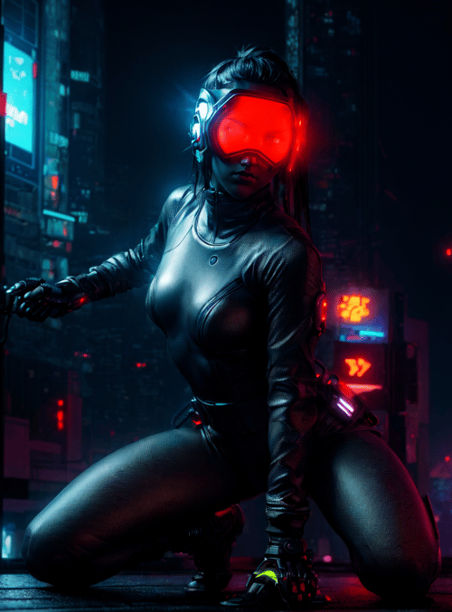 cyborg, woman, neon