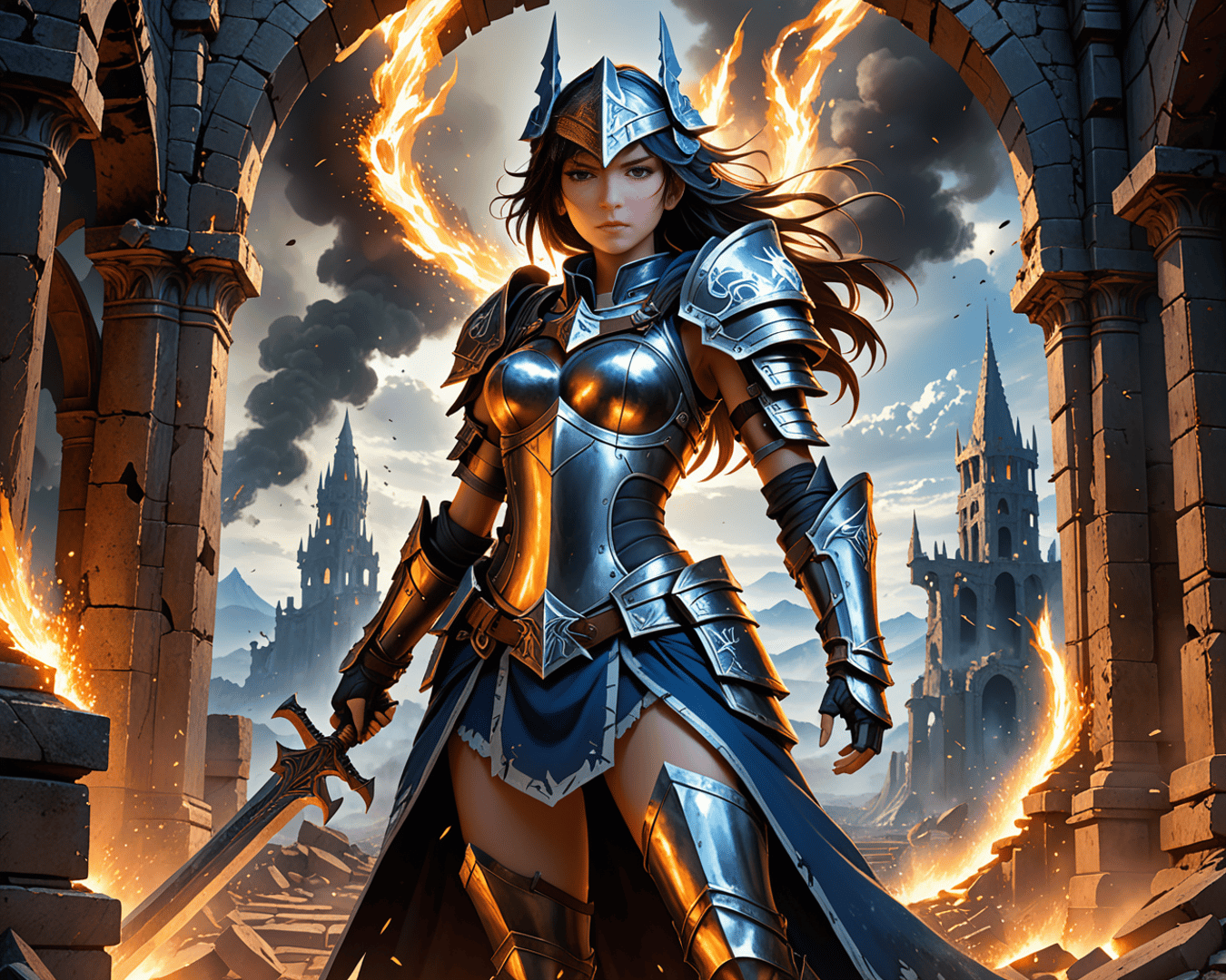 AI generated wallpaper featuring warrior, sword, castle