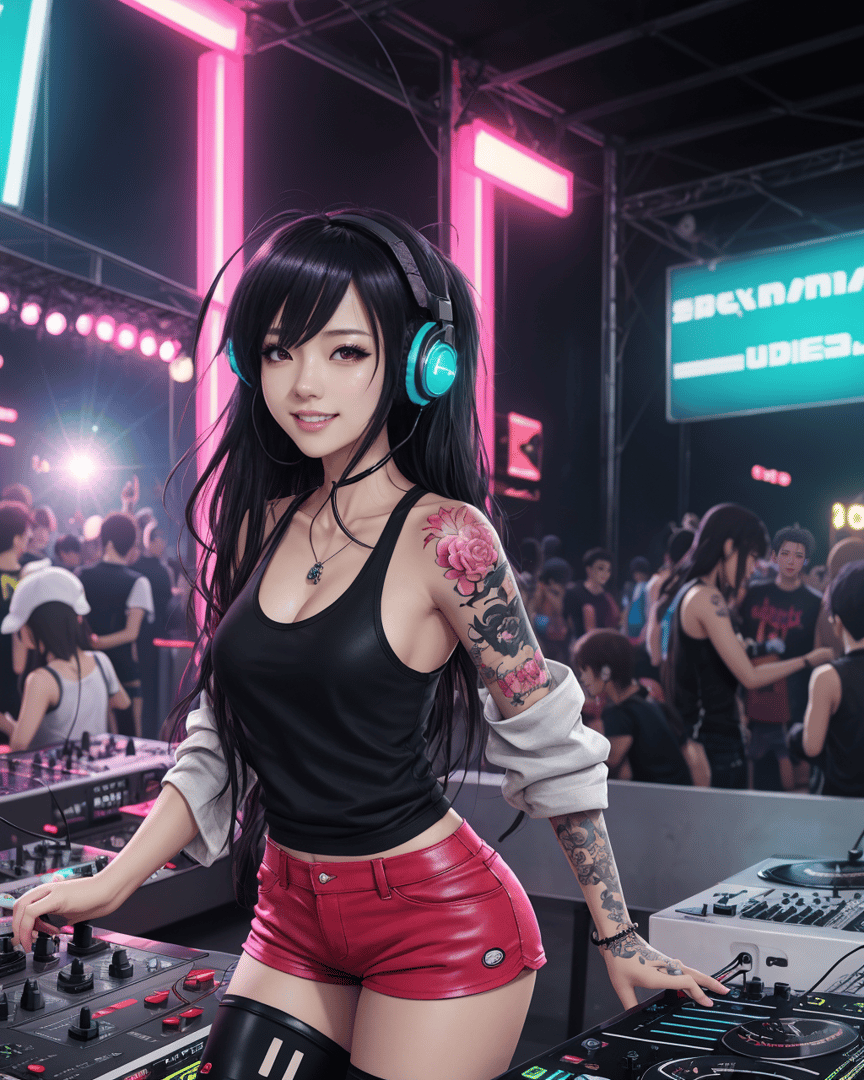AI generated wallpaper featuring dj, woman, music