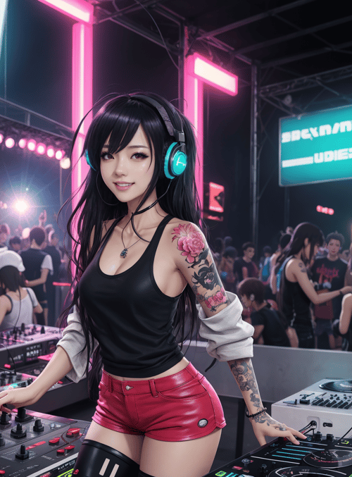 dj, woman, music