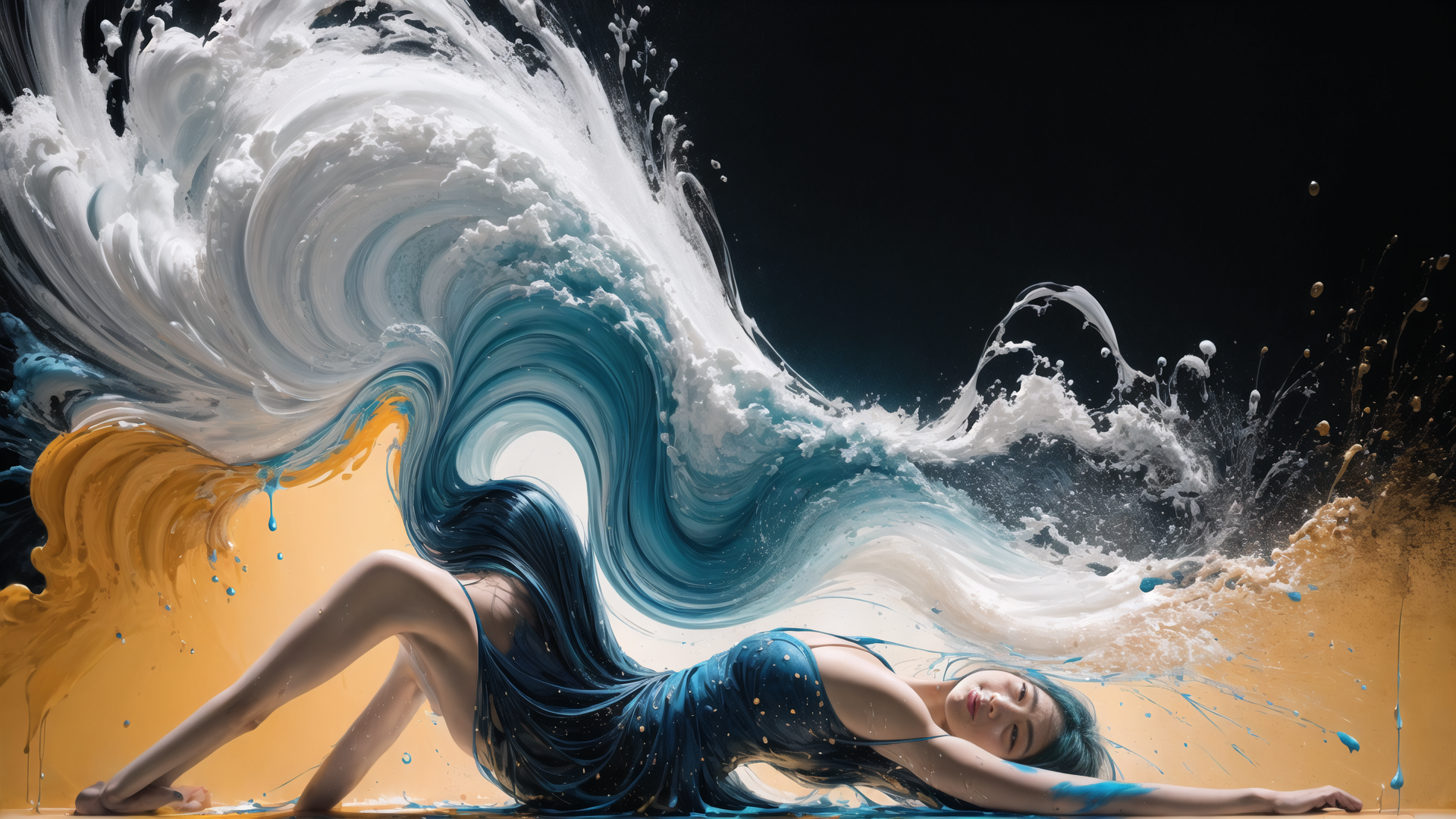 AI generated wallpaper featuring woman, wave, paint