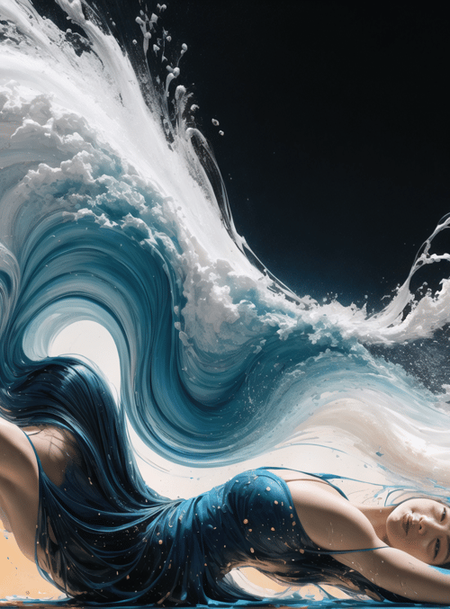 woman, wave, paint