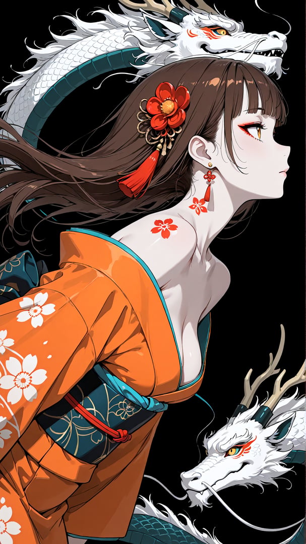 AI generated wallpaper featuring girl, dragon, kimono