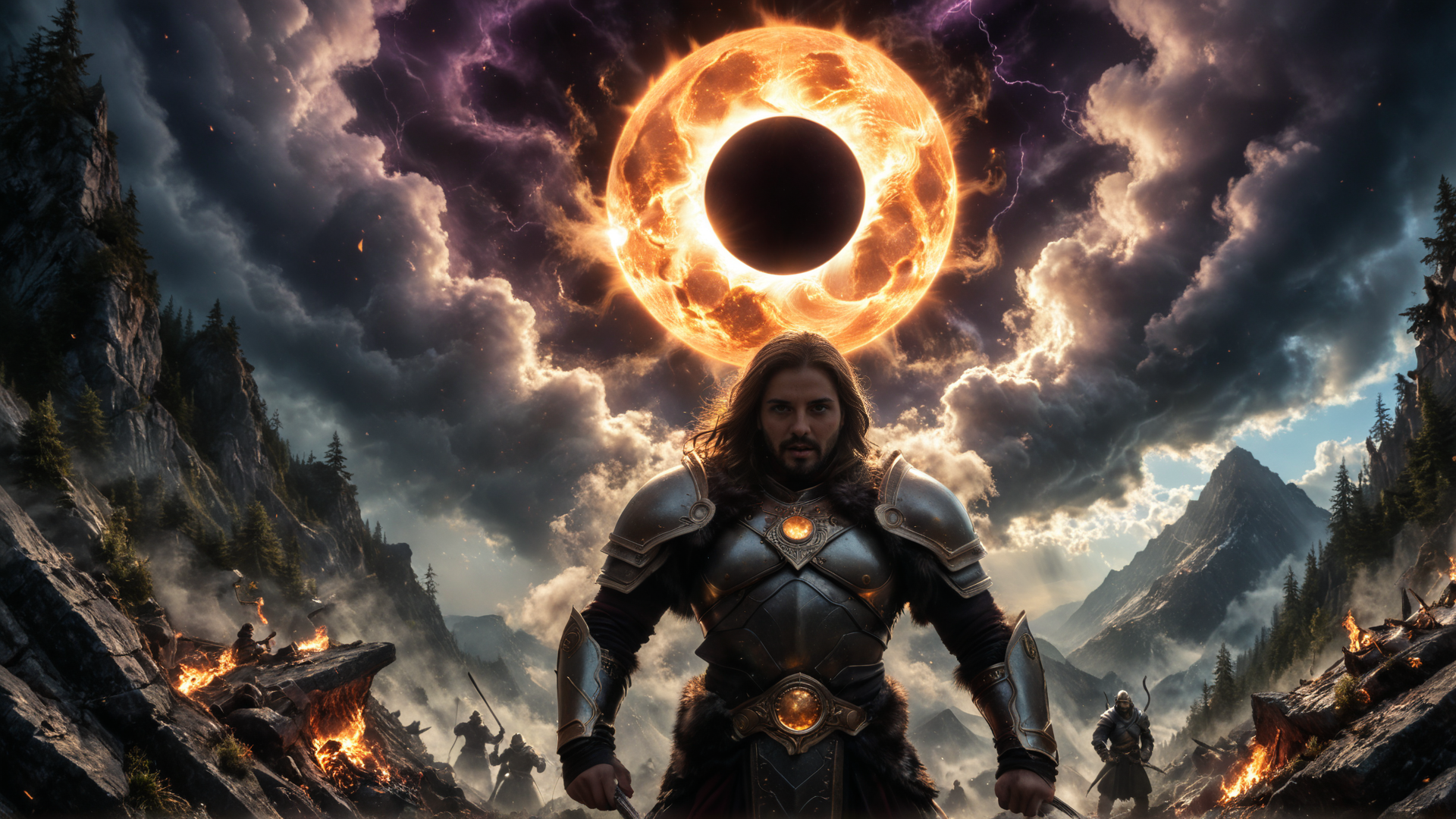 AI generated wallpaper featuring warrior, army, eclipse