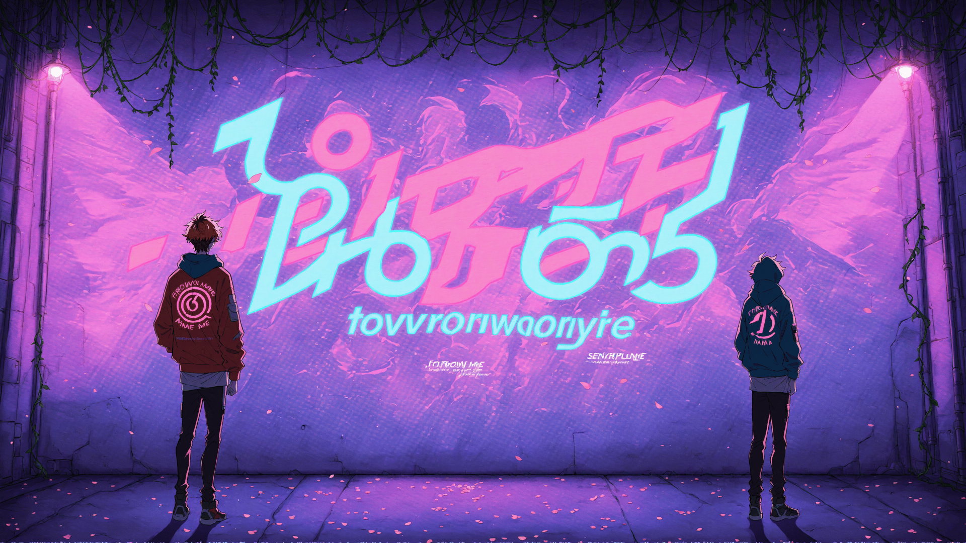 AI generated wallpaper featuring characters, wall, text