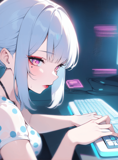 girl, computer, keyboard, monitor