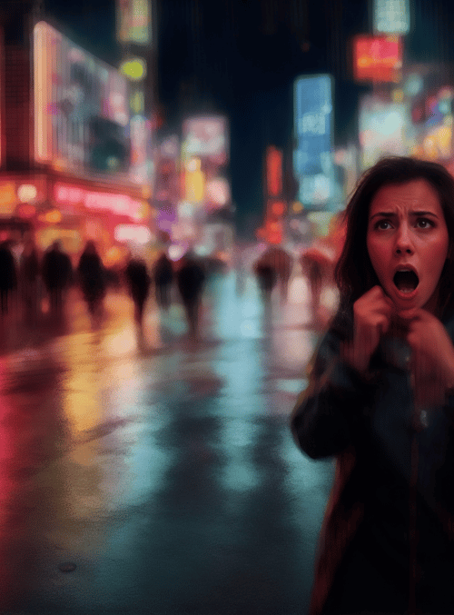 woman, city, street