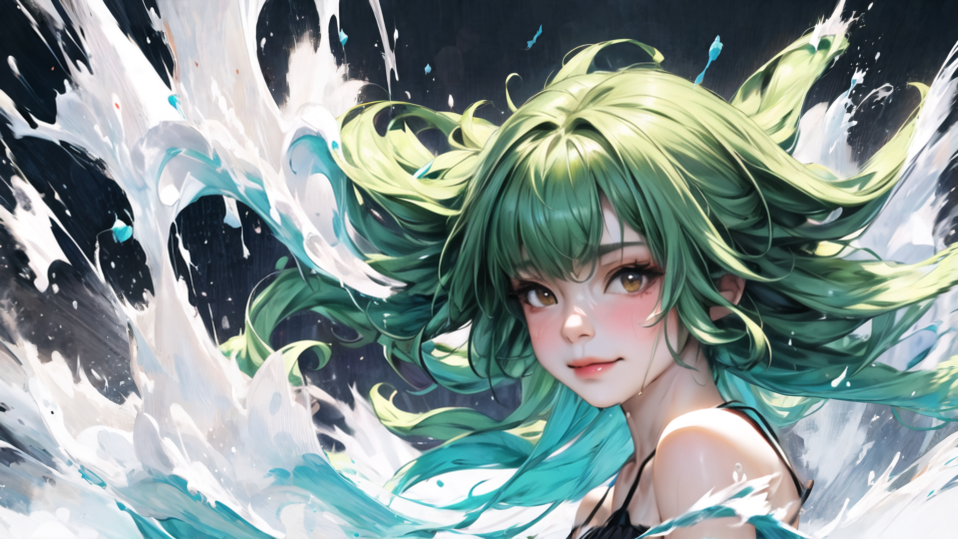 AI generated wallpaper featuring girl, water, hair