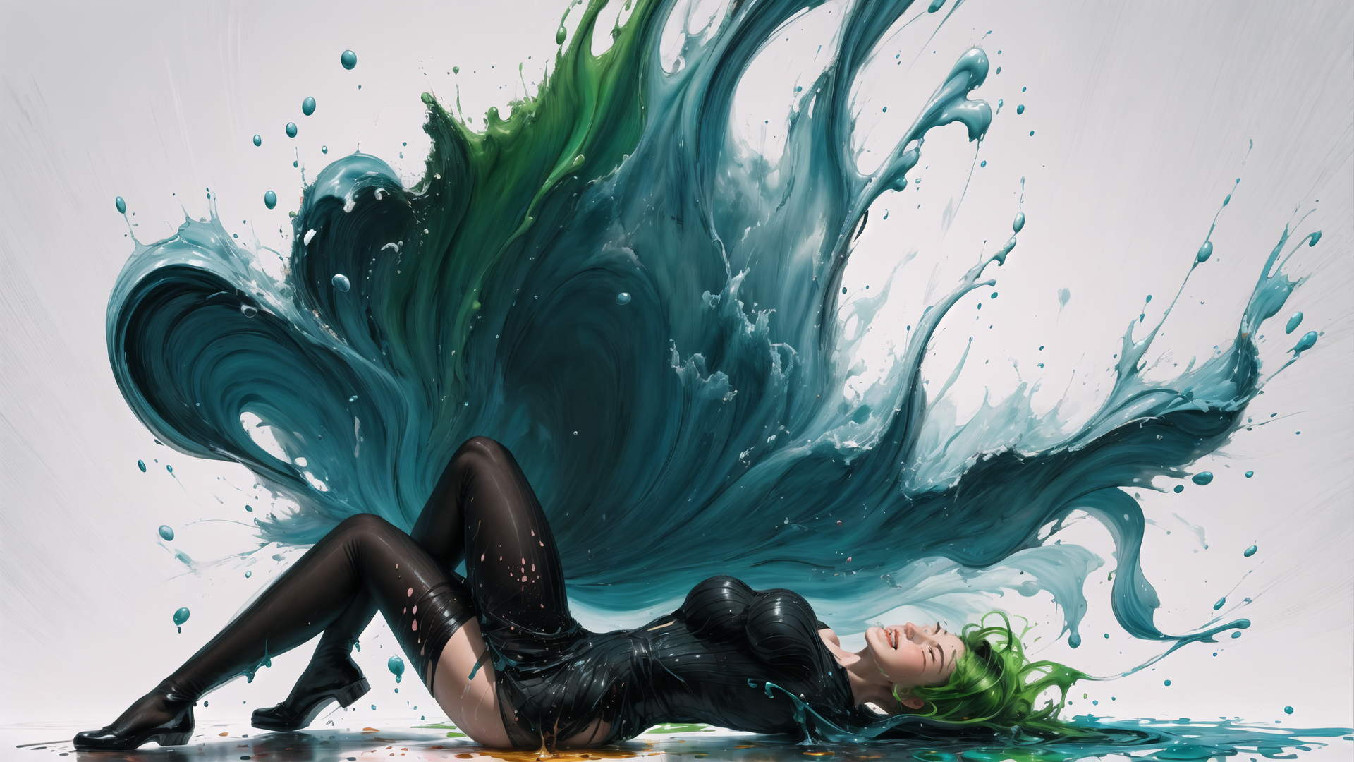 AI generated wallpaper featuring woman, wave, paint
