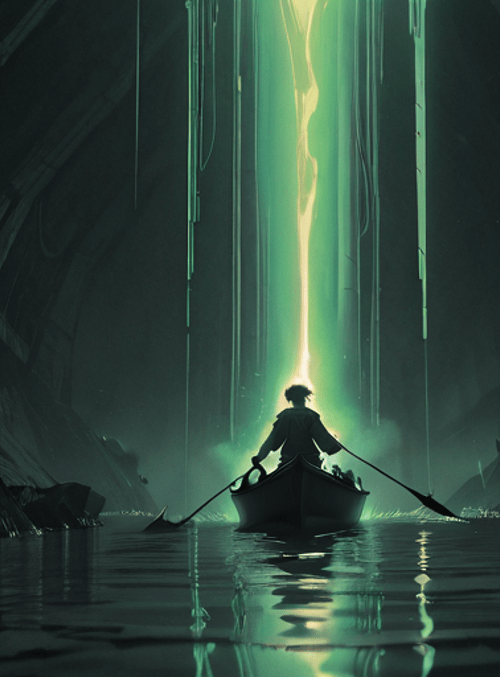 person, boat, cave
