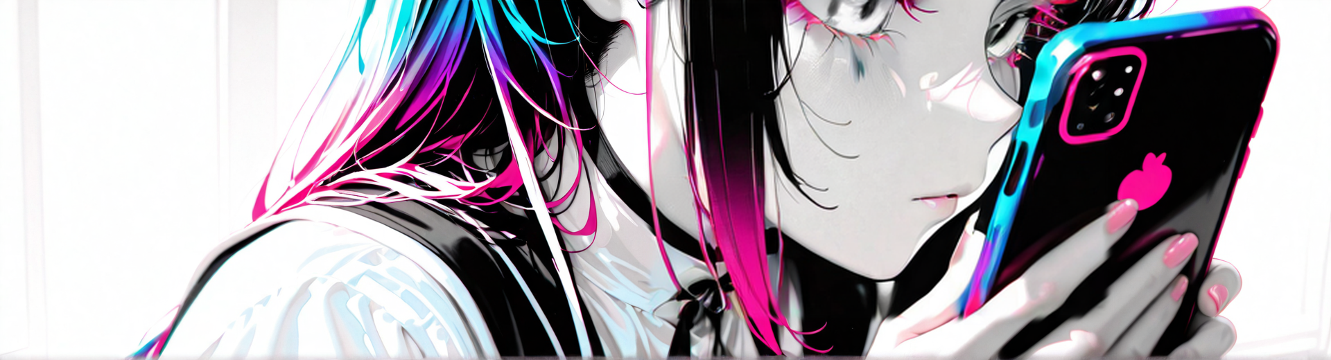AI generated wallpaper featuring girl, phone, hair, apparel, mirror