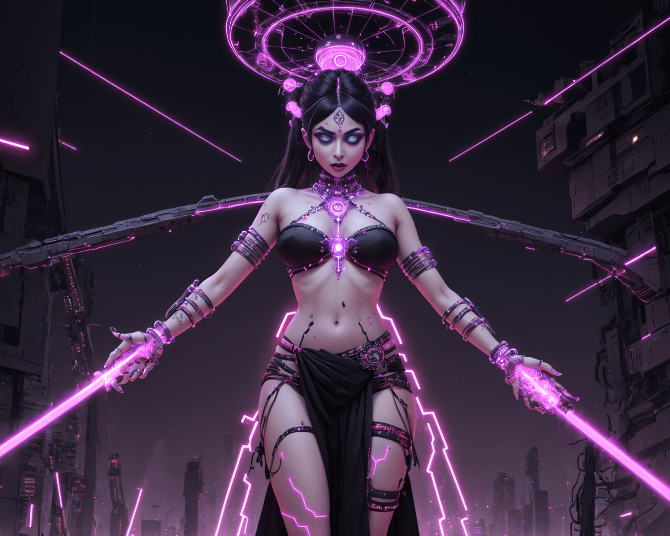 AI generated wallpaper featuring cyborg, female, warrior