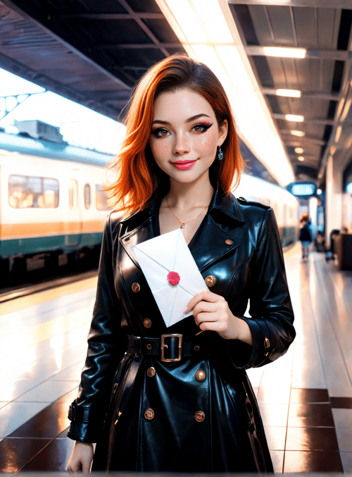 woman, train, envelope