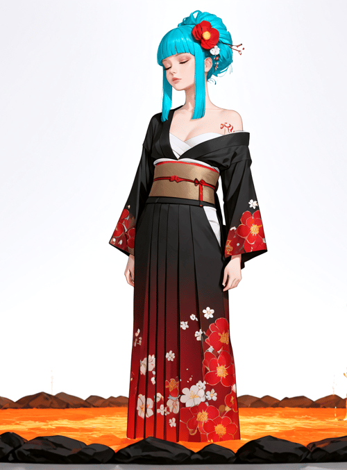 woman, geisha, kimono, flower, hair, stone, lava