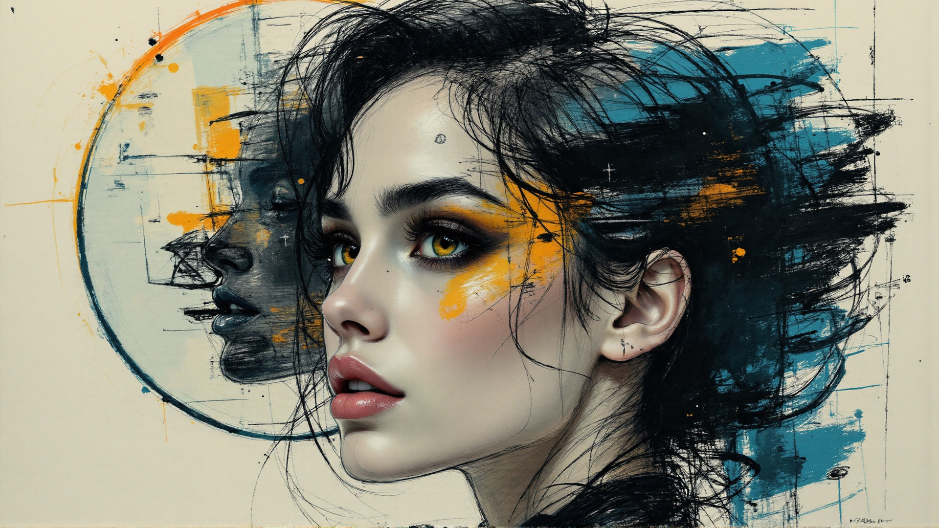 AI generated wallpaper featuring woman, face, hair, art