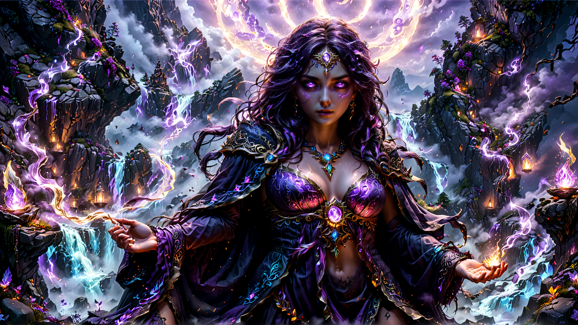 AI generated wallpaper featuring mage, woman, goddess