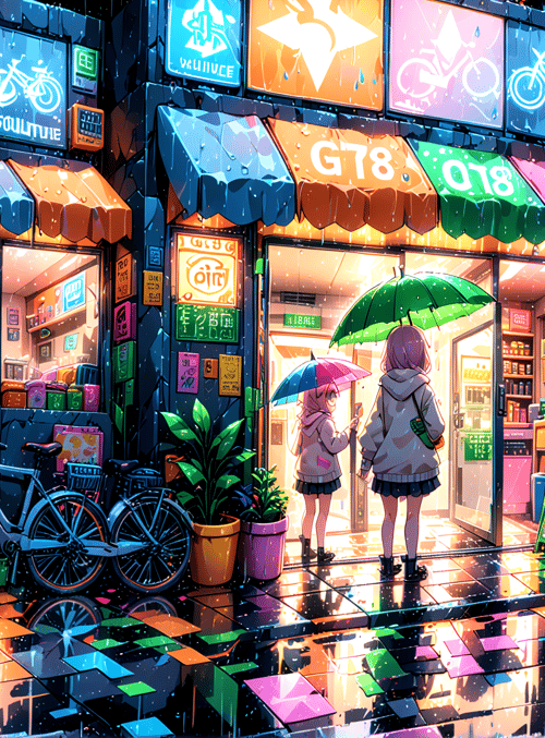 girls, store, bicycles