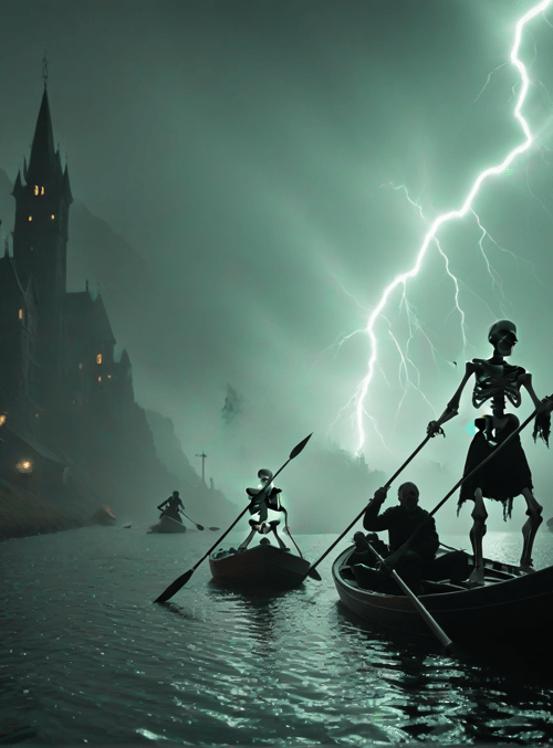 skeleton, boat, storm