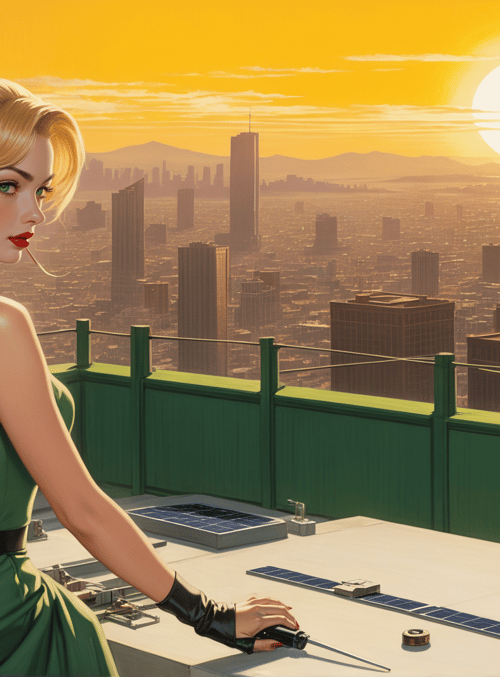 woman, cityscape, rooftop