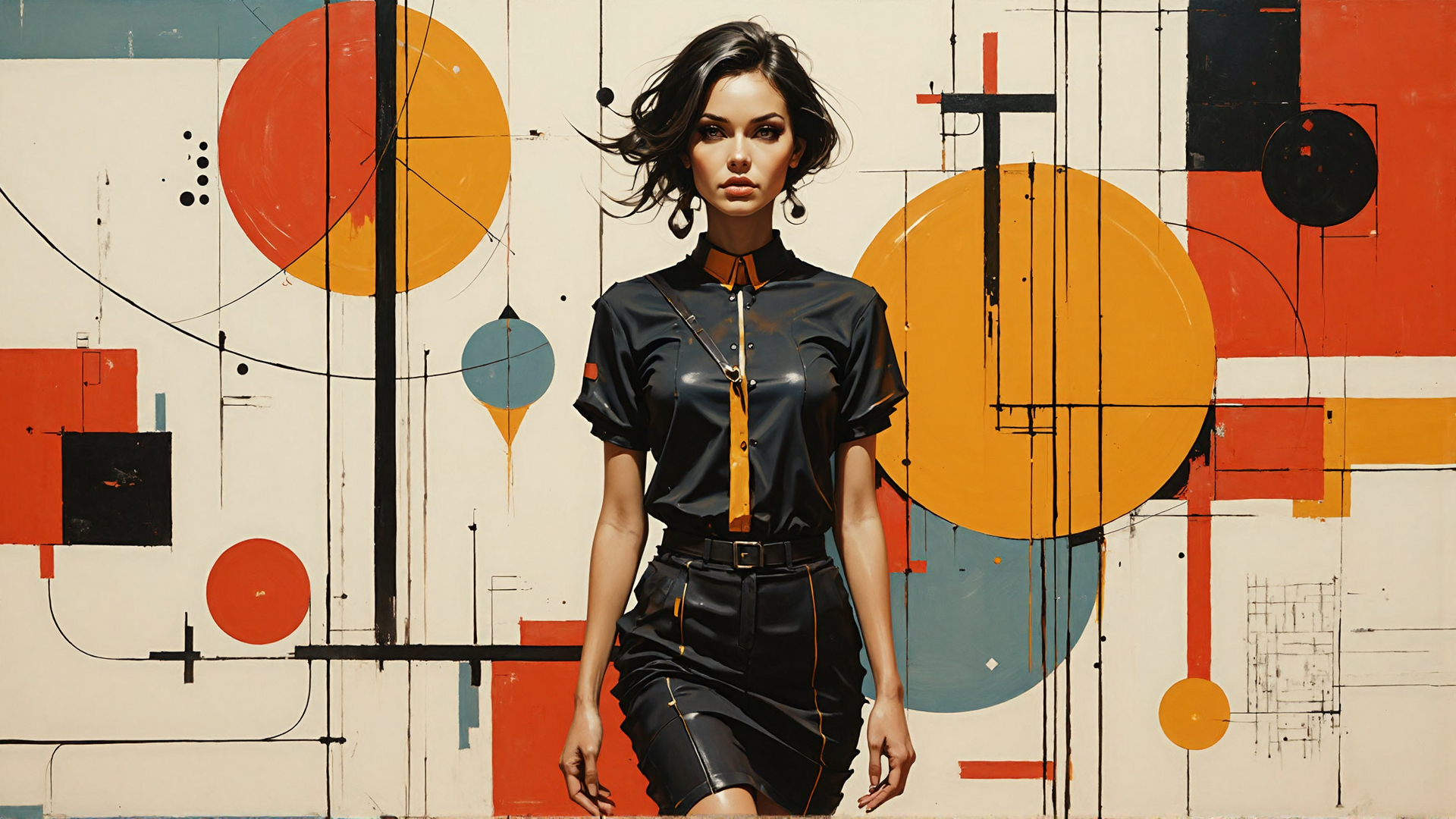 AI generated wallpaper featuring woman, graphic, art, wall, painting