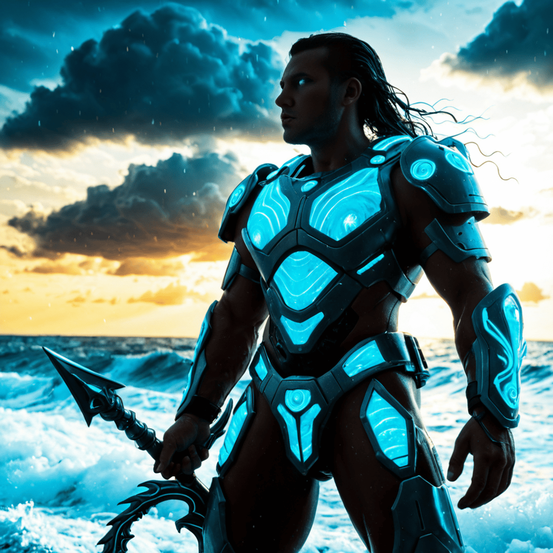 AI generated wallpaper featuring warrior, amphibian, armor
