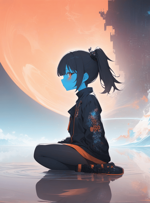 girl, cityscape, sun