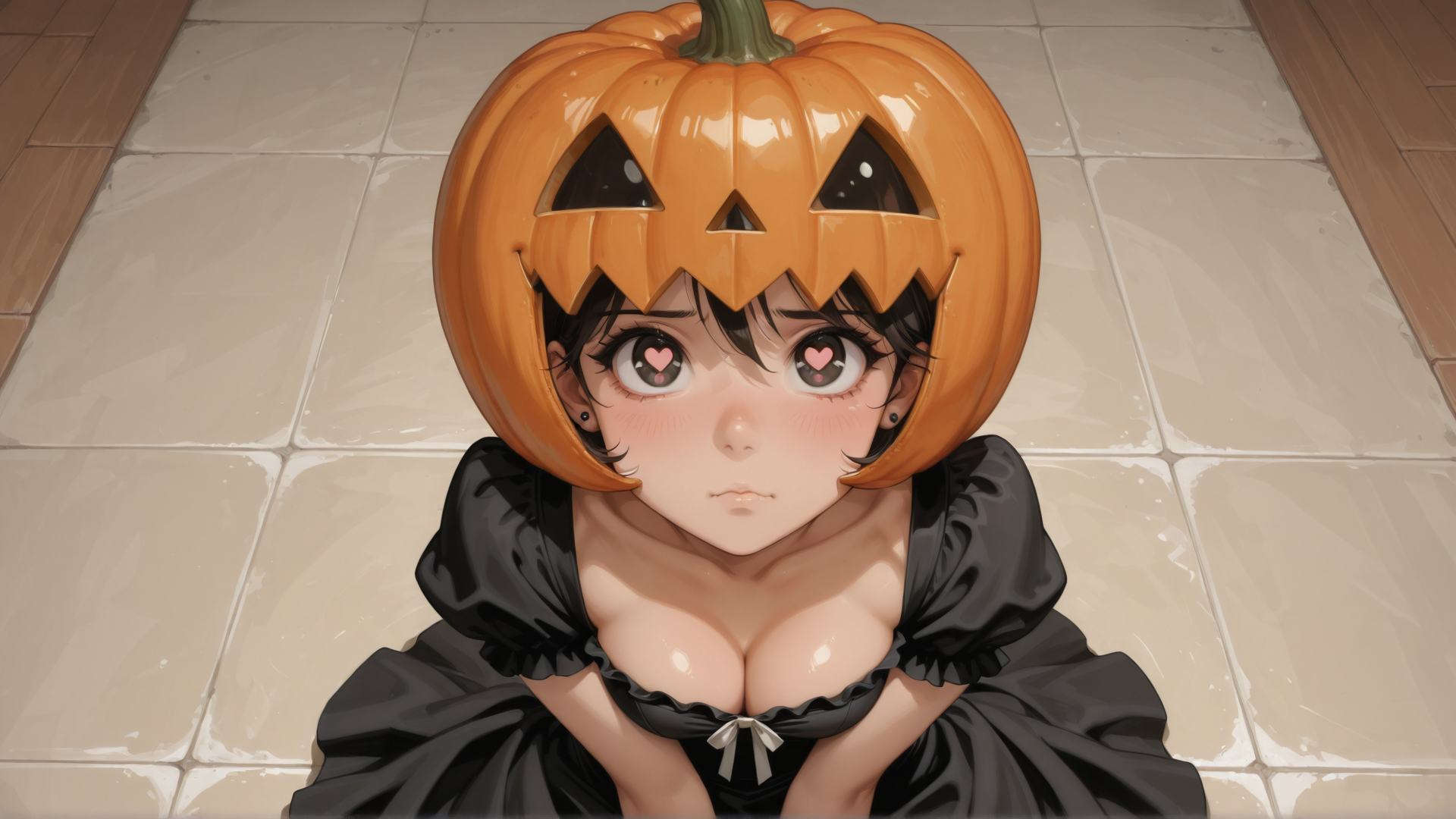 AI generated wallpaper featuring pumpkin, girl, costume
